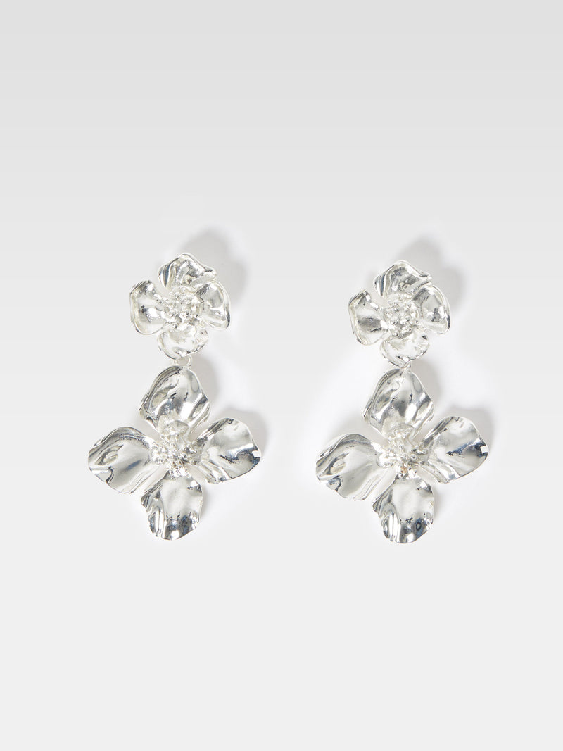 french connection Metal Floral Pin Earrings Silver