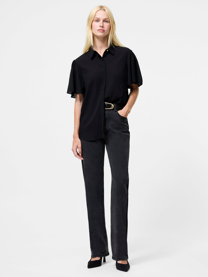 French Connection Mila Flutter Sleeve Shirt Black