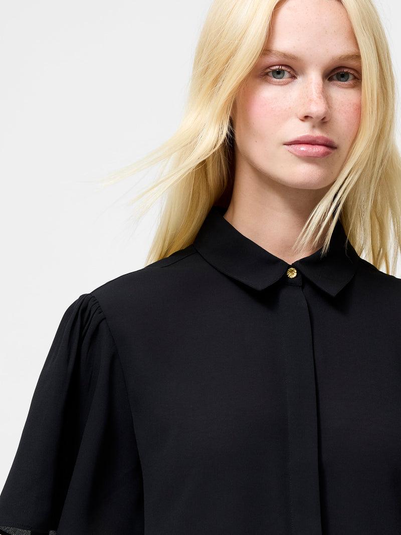 French Connection Mila Flutter Sleeve Shirt Black