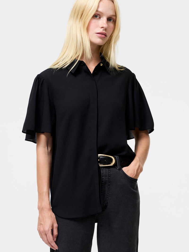 French Connection Mila Flutter Sleeve Shirt Black