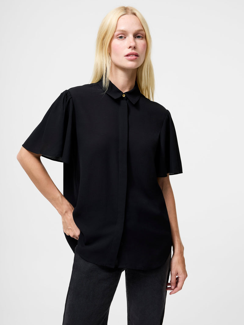 french connection Mila Flutter Sleeve Shirt Black