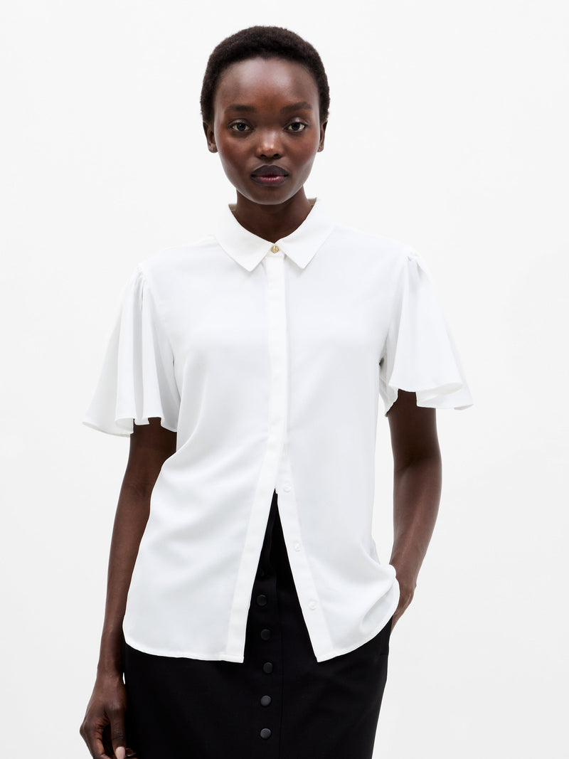 French Connection Mila Flutter Sleeve Shirt White
