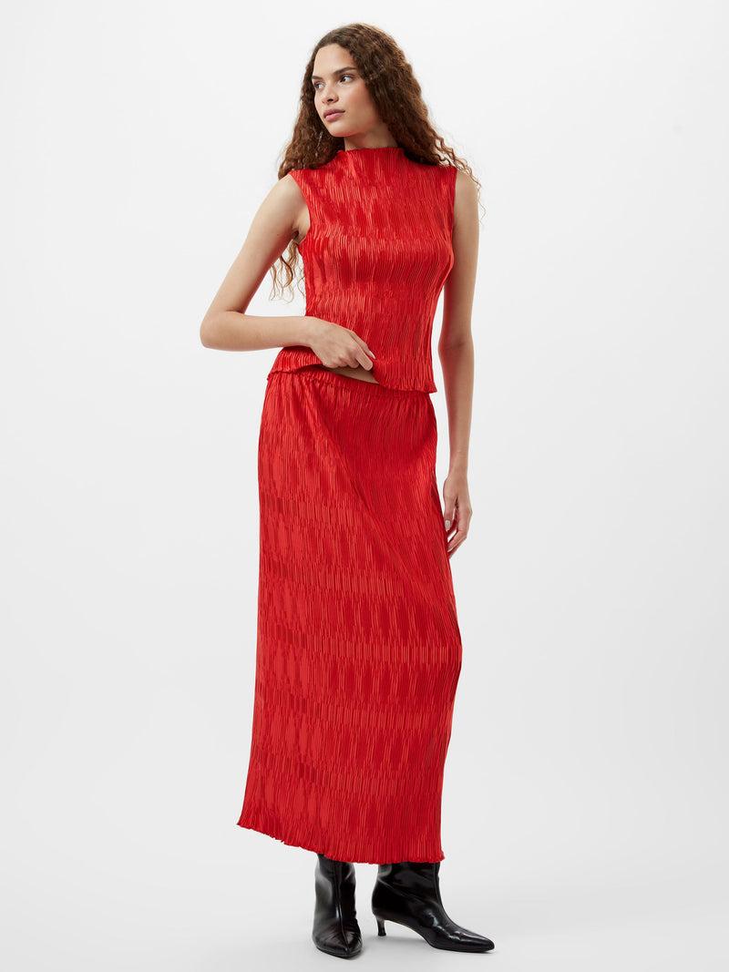 French Connection Moira Pleated Skirt Scarlet Red