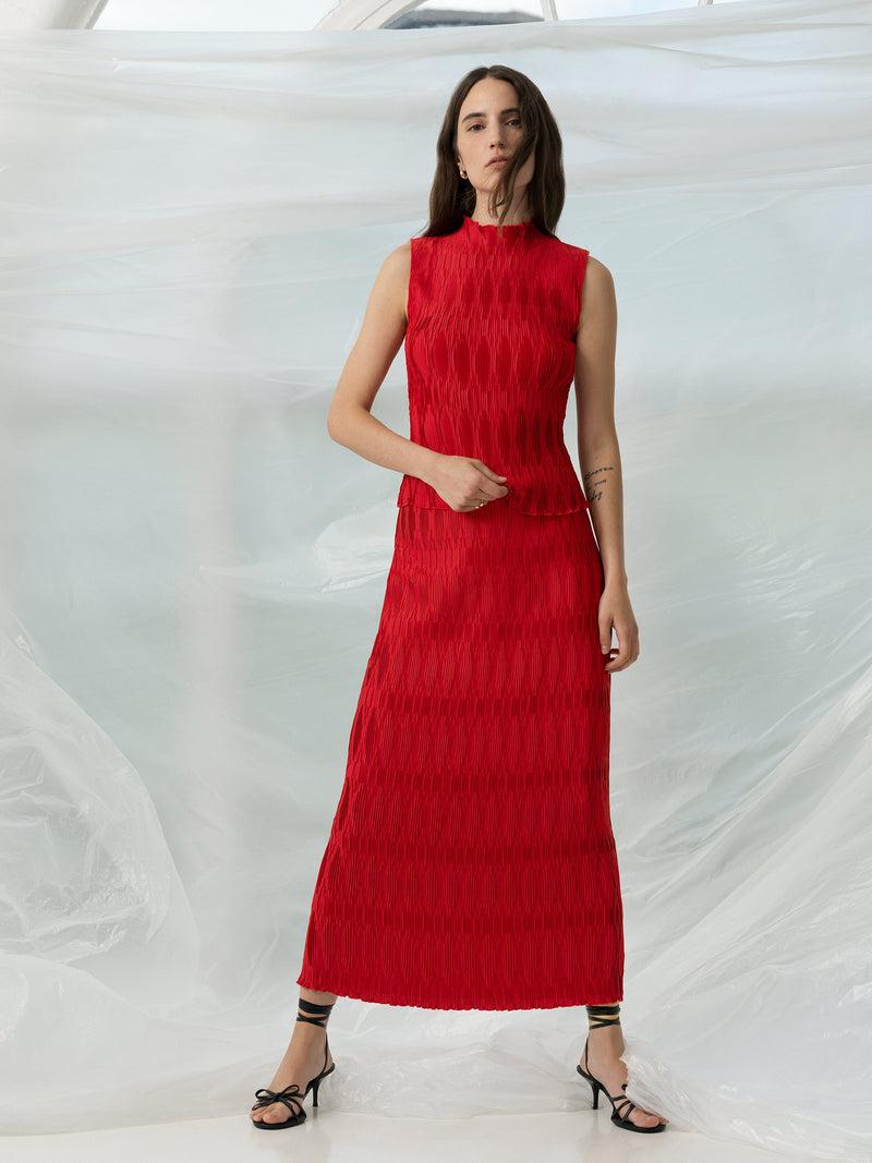 french connection Moira Pleated Skirt Scarlet Red