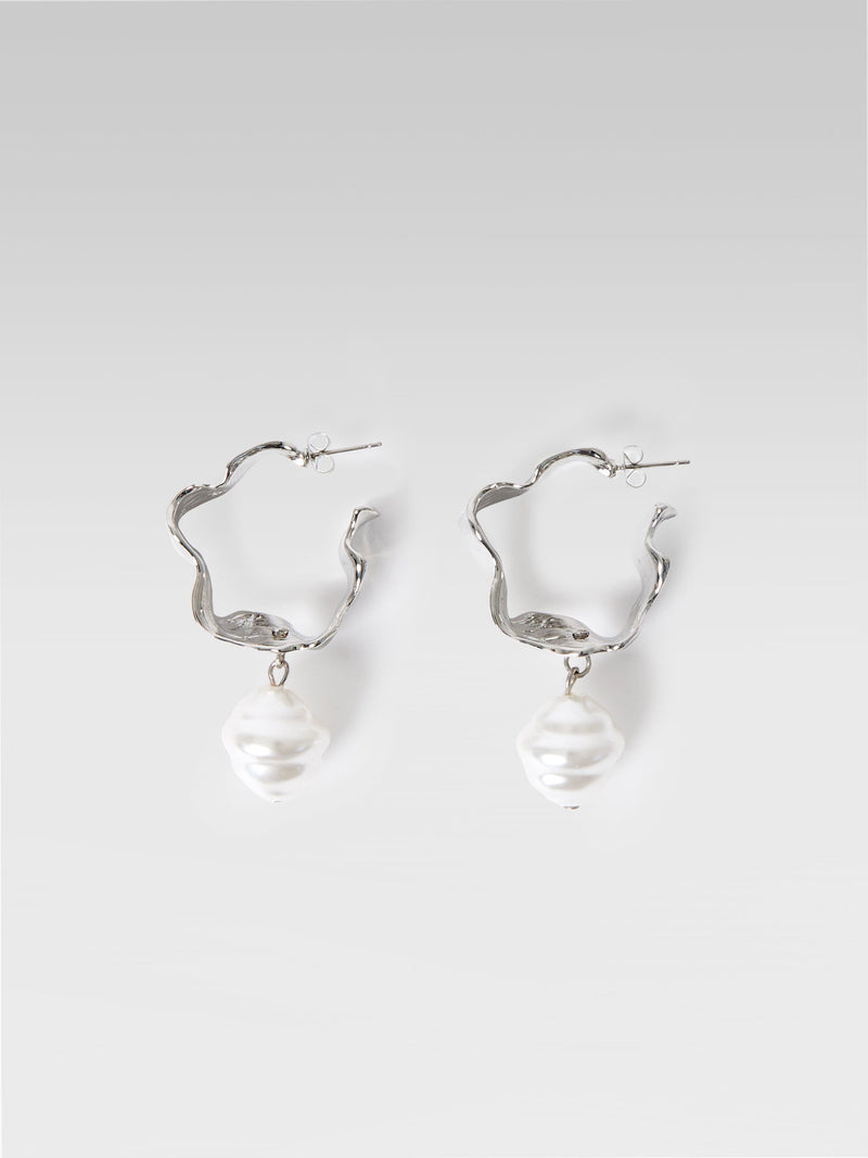 French Connection Molten Metal Pearl Hoop Earrings