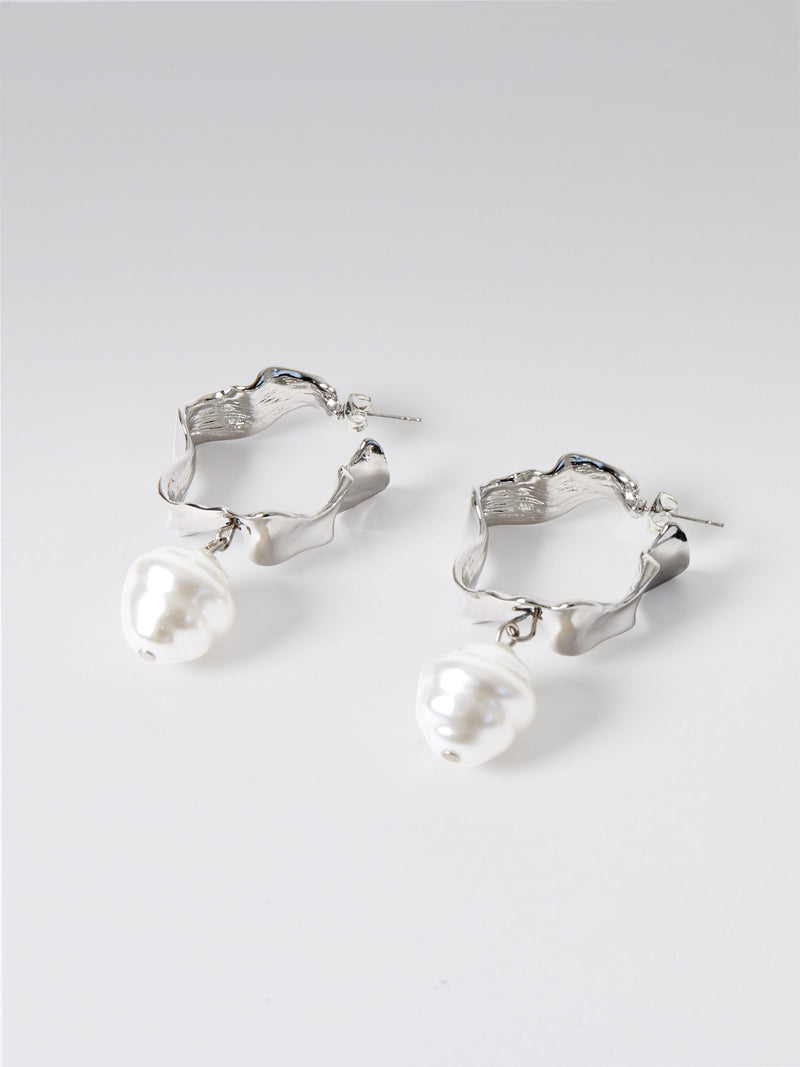 French Connection Molten Metal Pearl Hoop Earrings