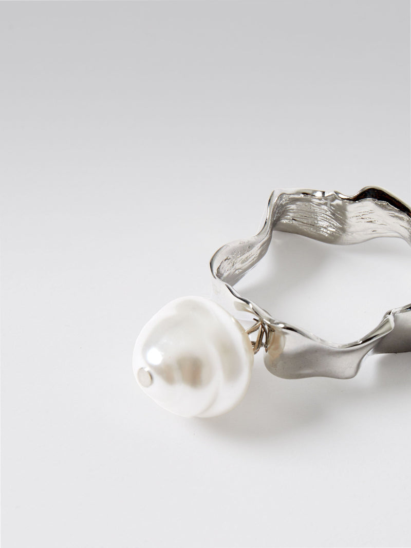 French Connection Molten Metal Pearl Hoop Earrings