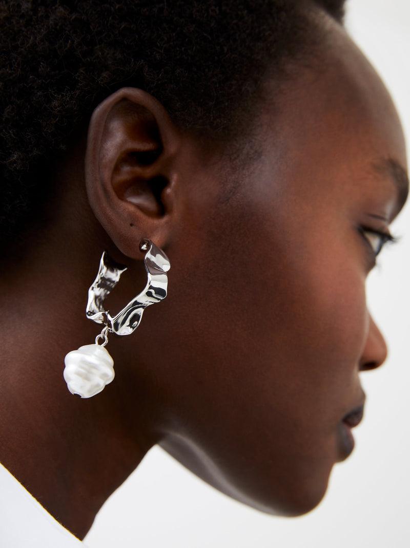 french connection Molten Metal Pearl Hoop Earrings