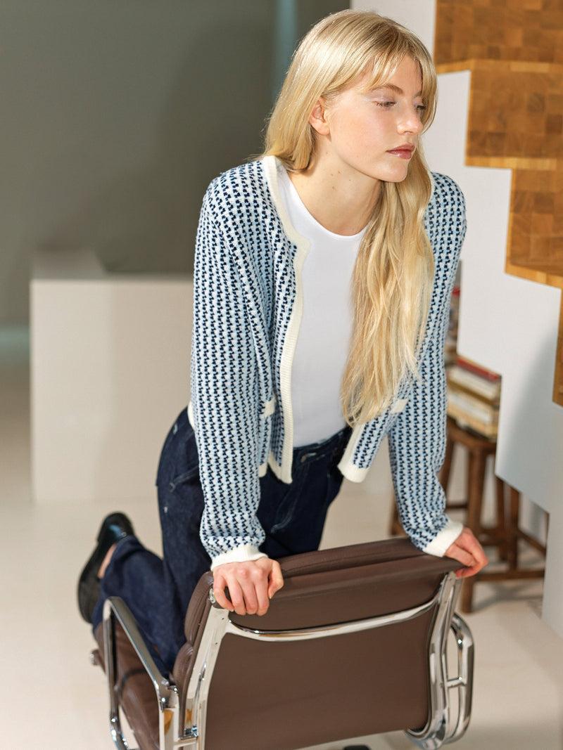 french connection Noar Textured Knit Cardigan Blue
