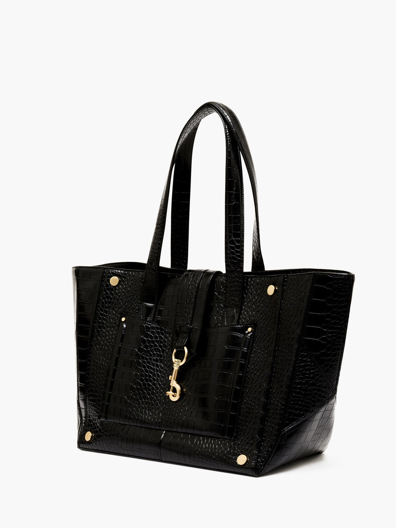 French Connection Origami Croc Tote Bag Black