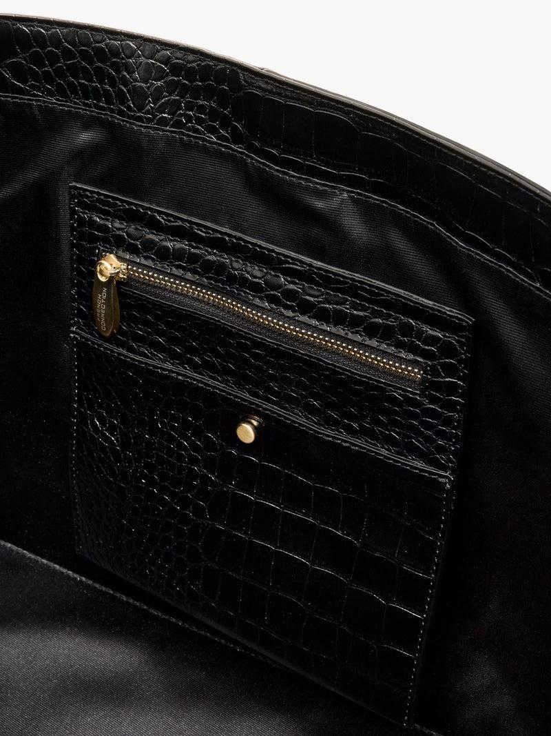 French Connection Origami Croc Tote Bag Black