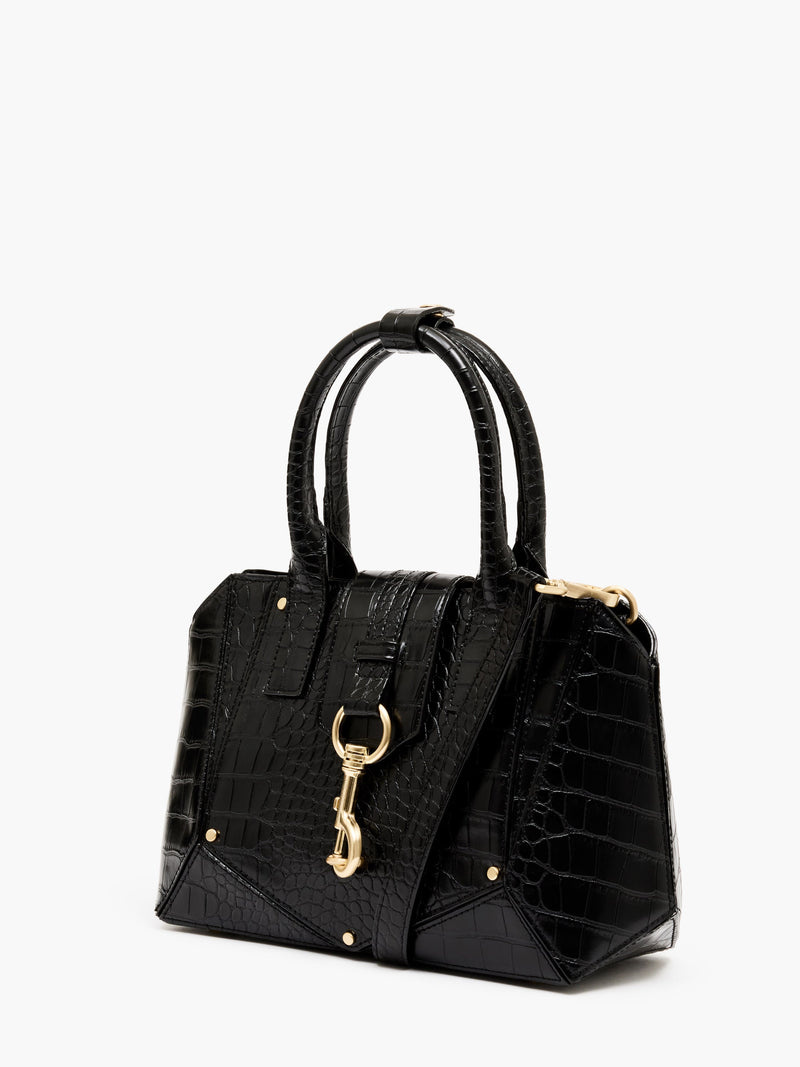 French Connection Origami Mini Croc Bag Black