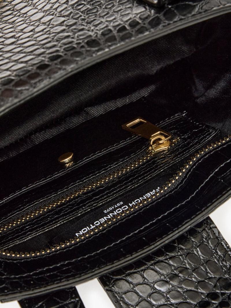 French Connection Origami Mini Croc Bag Black