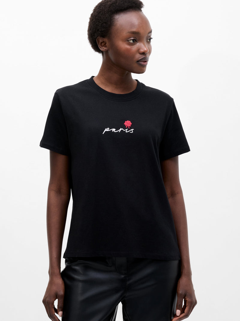 French Connection Paris Embroidered T-Shirt Black