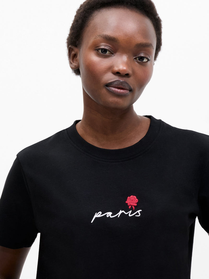 French Connection Paris Embroidered T-Shirt Black
