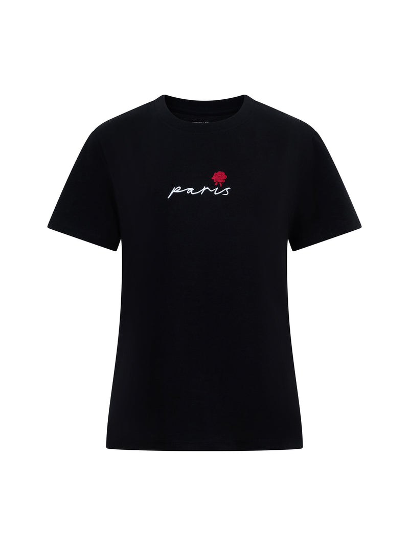 French Connection Paris Embroidered T-Shirt Black
