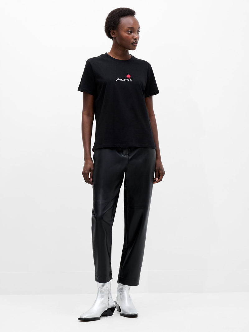 french connection Paris Embroidered T-Shirt Black