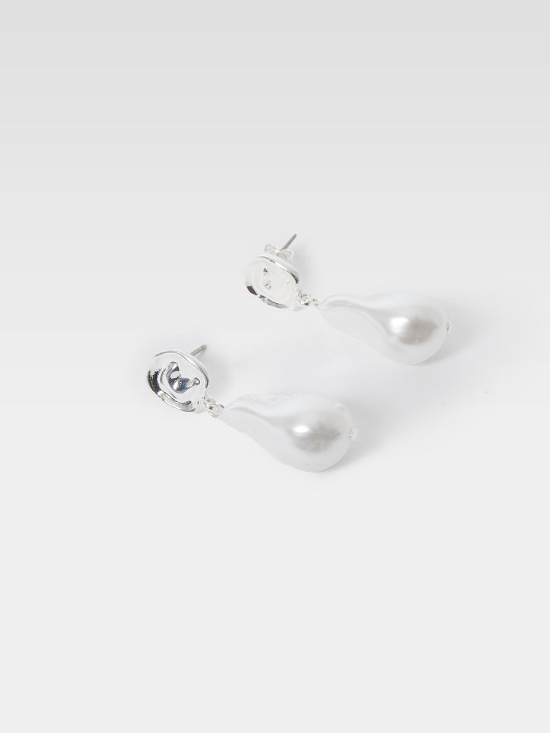 French Connection Pearl Drop Earrings Silver/White