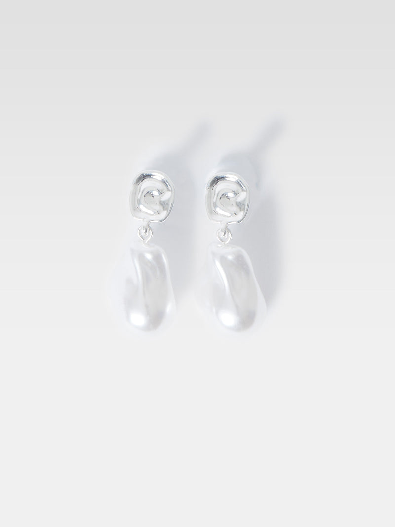 french connection Pearl Drop Earrings Silver/White