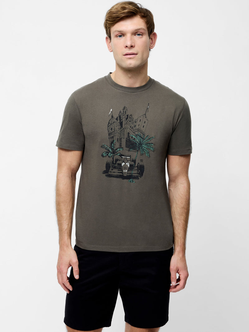 french connection Racing Car Graphic T-Shirt Khaki