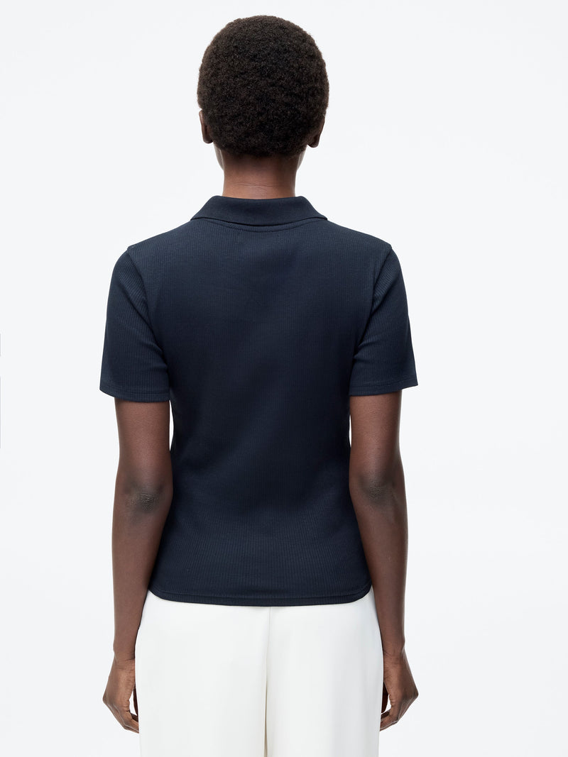 French Connection Ribbed Polo Shirt Midnight