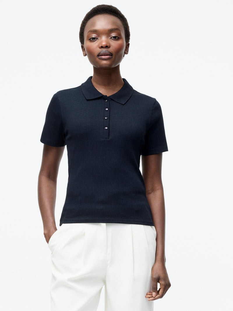 french connection Ribbed Polo Shirt Midnight