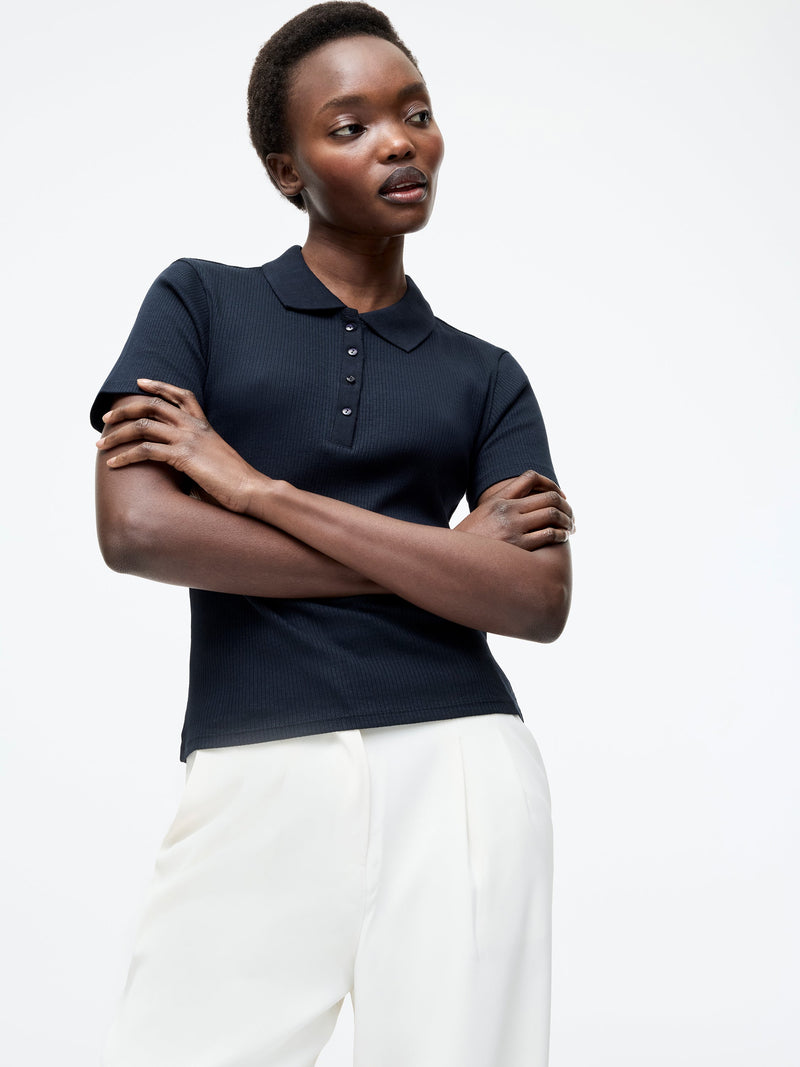 French Connection Ribbed Polo Shirt Midnight
