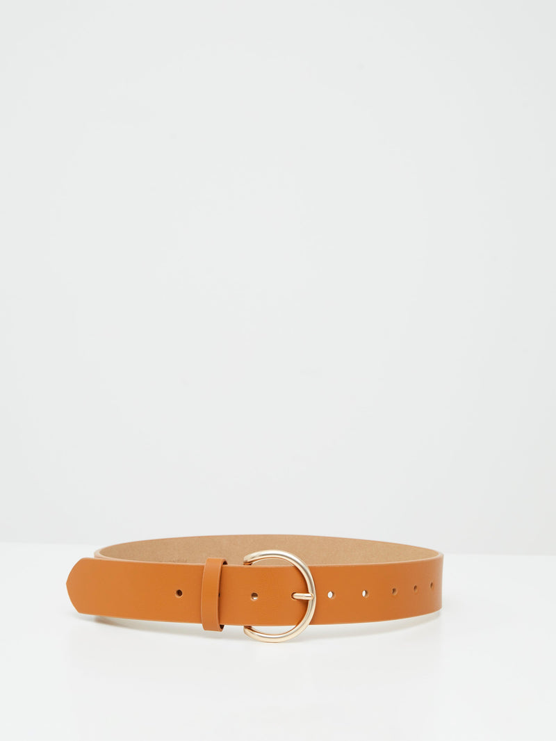 french connection Round Buckle Belt Tan/Matt Gold