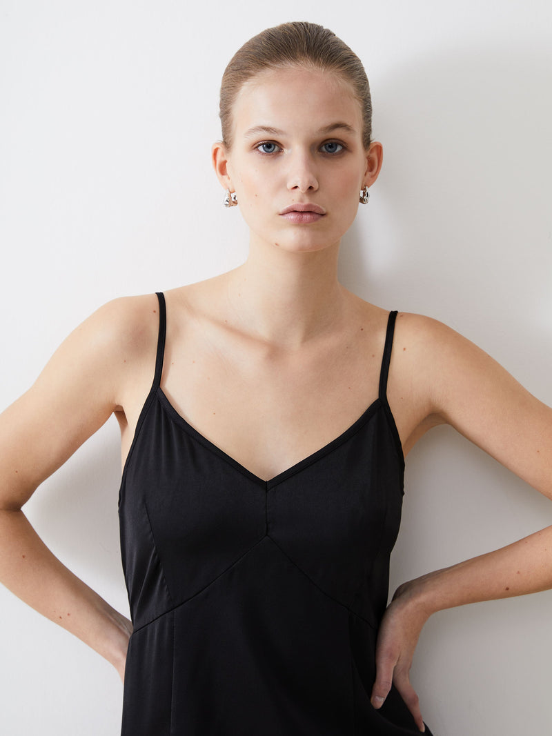 French Connection Satin Slip Dress Black