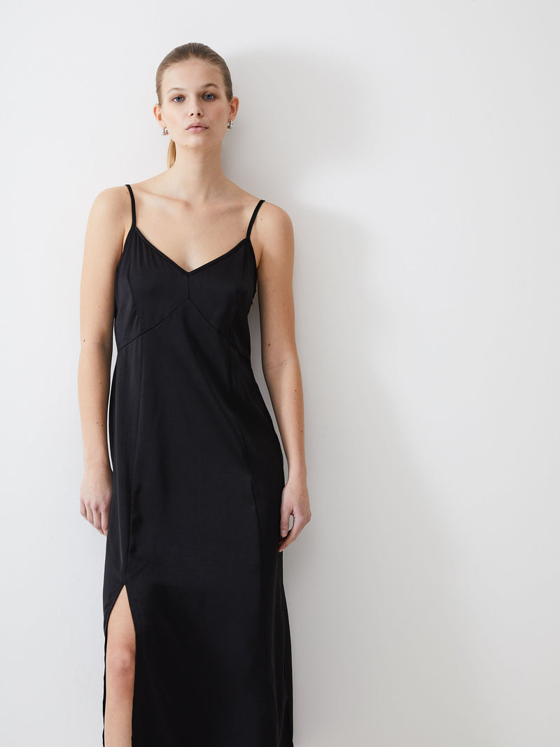 French Connection Satin Slip Dress Black