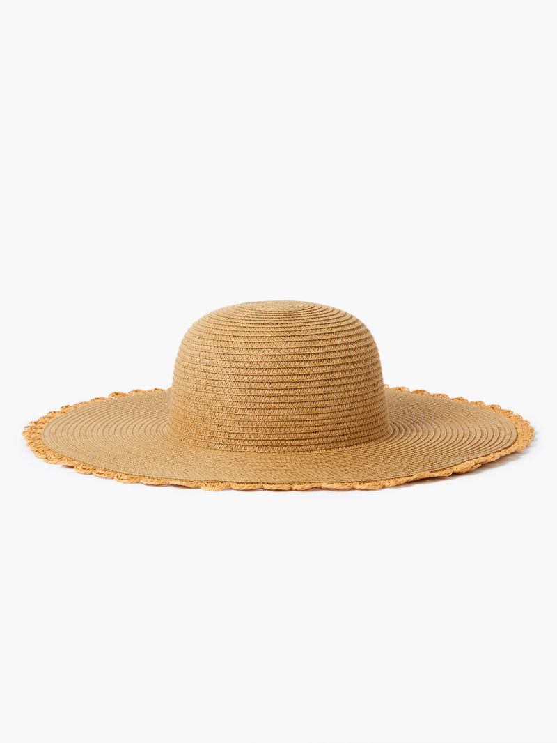French Connection Scalloped Edge Straw Hat Natural