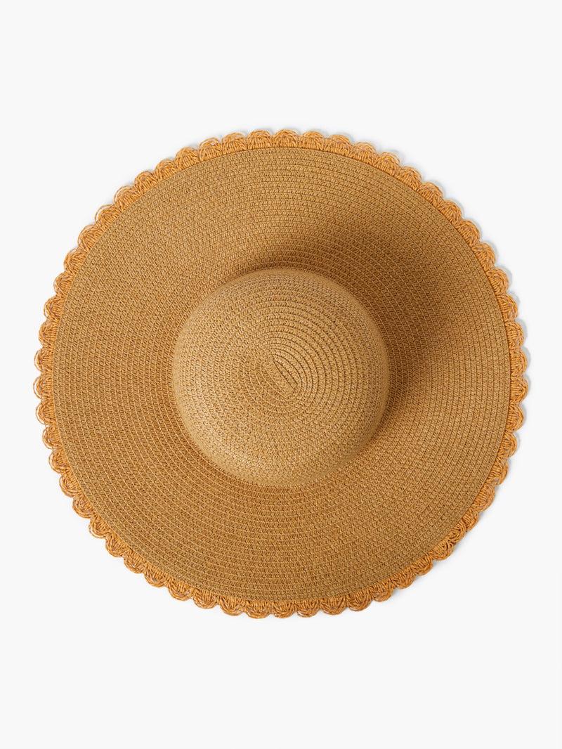 French Connection Scalloped Edge Straw Hat Natural