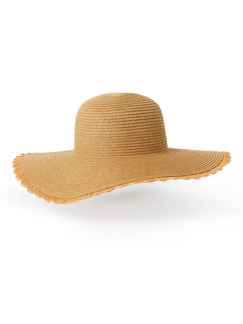 French Connection Scalloped Edge Straw Hat Natural