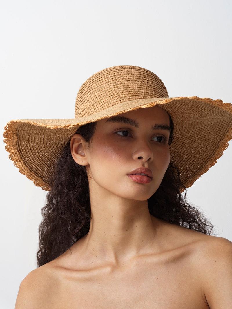 french connection Scalloped Edge Straw Hat Natural