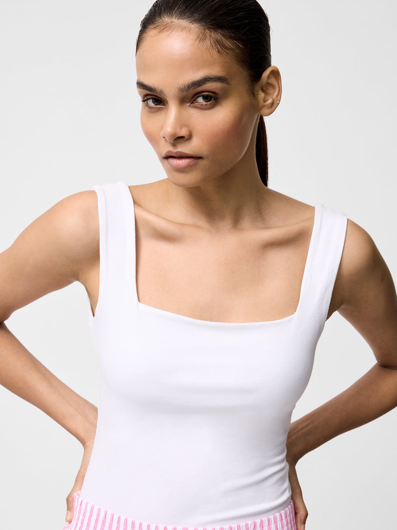 french connection Square Neck Bodysuit Linen White