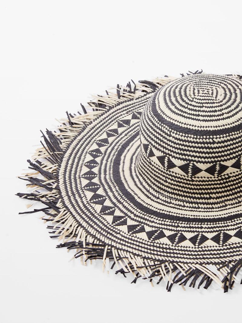 French Connection Straw Beach Hat Black/Cream