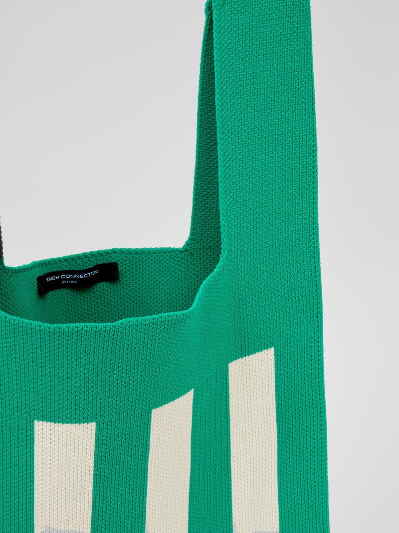 French Connection Stripe Knitted Bag Green Stripe