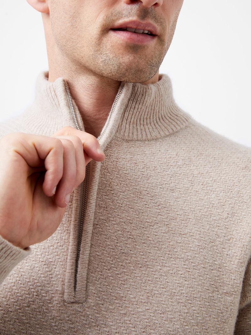 French Connection Textured Half Zip Jumper Sand