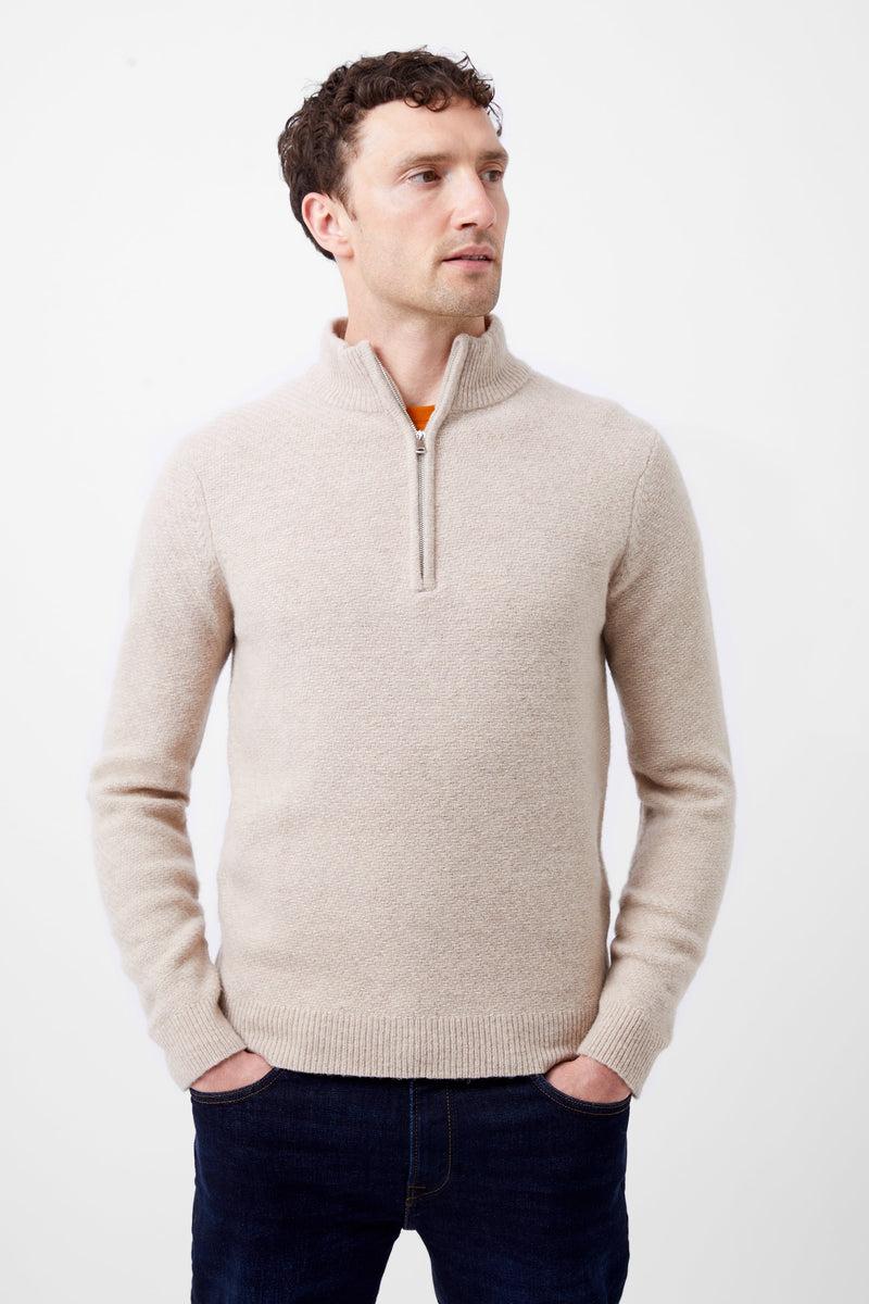 french connection Textured Half Zip Jumper Sand