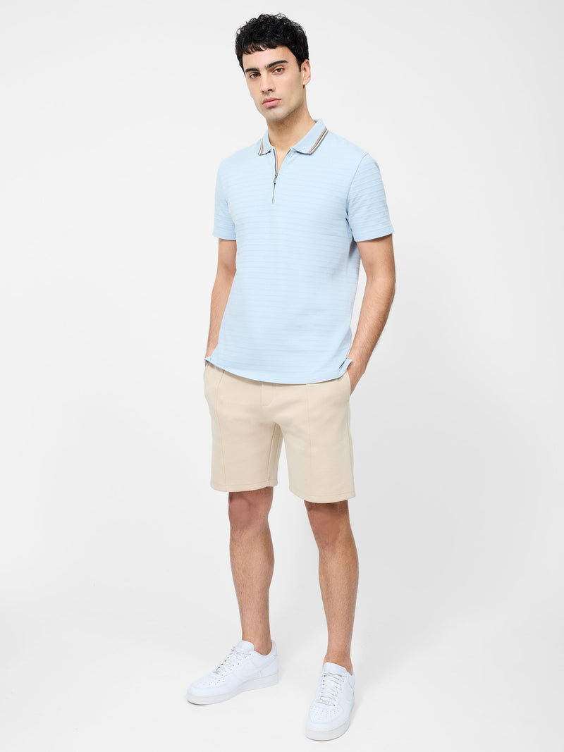 French Connection Tipped Collar Zip Polo Shirt Sky