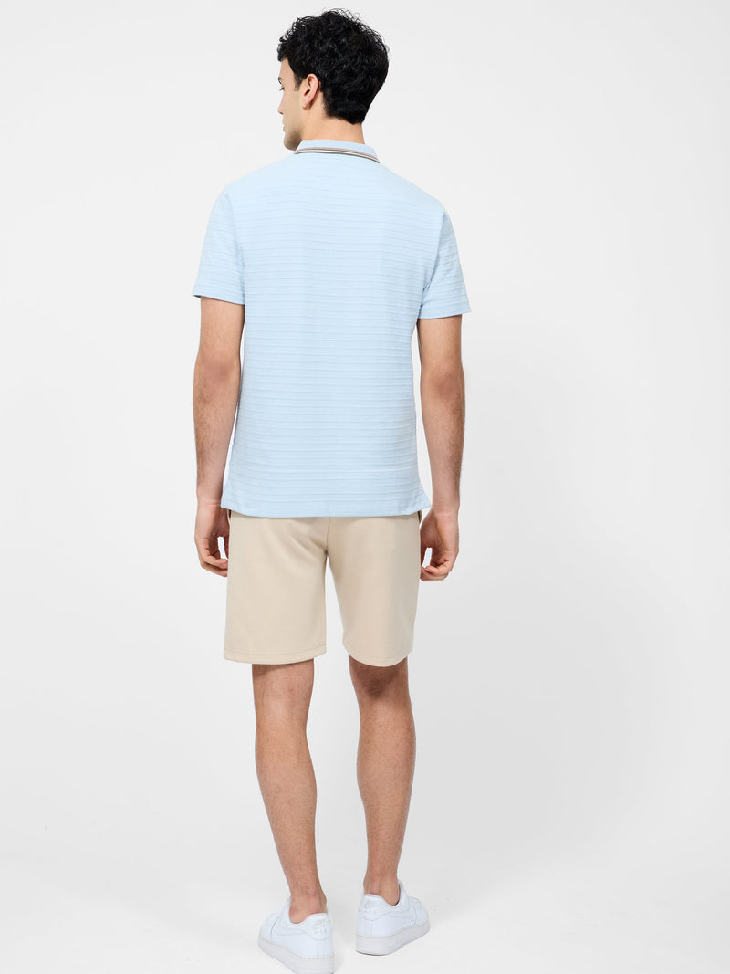 French Connection Tipped Collar Zip Polo Shirt Sky