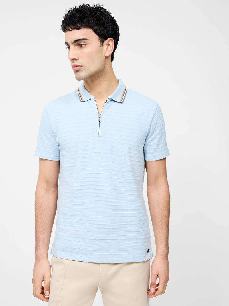 french connection Tipped Collar Zip Polo Shirt Sky