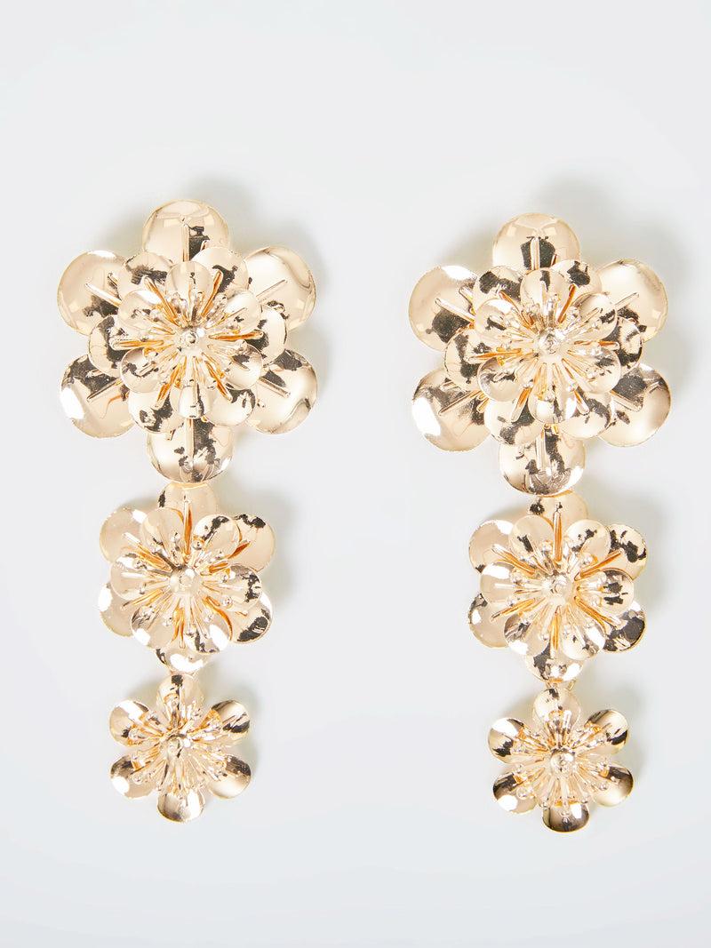 french connection Triple Flower Drop Earrings Gold
