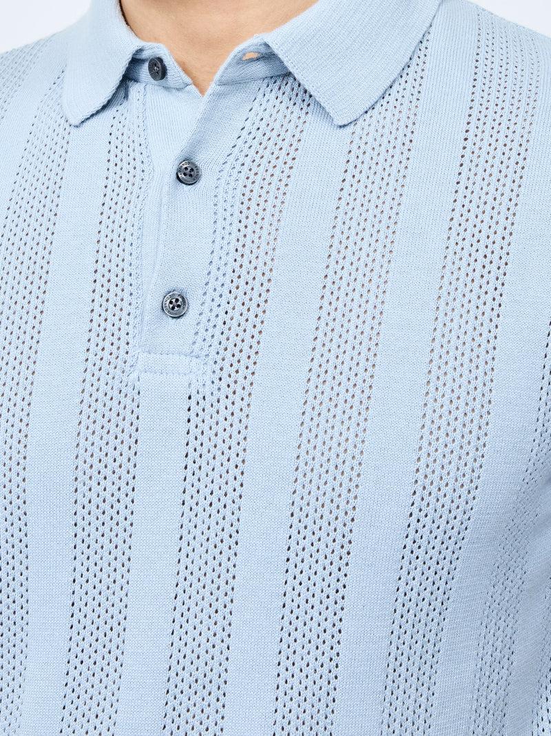 French Connection Vertical Stripe Polo Sky