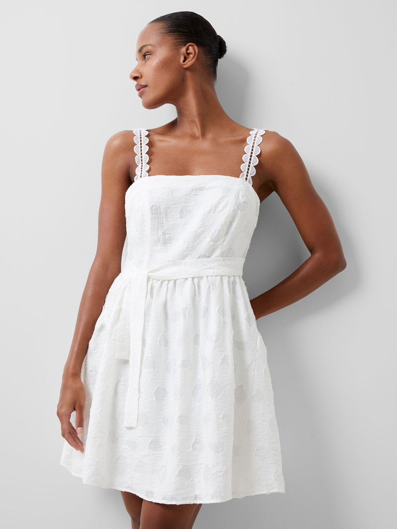 French Connection Freya Organza Devore Mini Dress Summer White