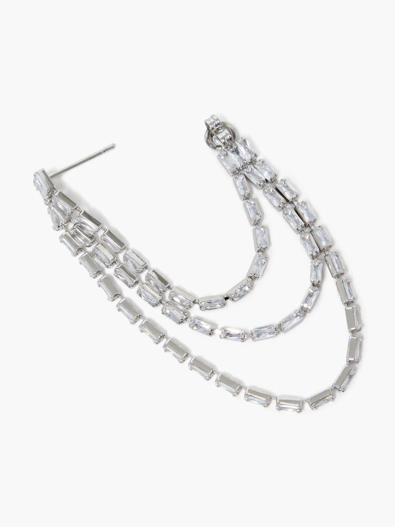 French Connection Fringe Swing Crystal Earrings Silver