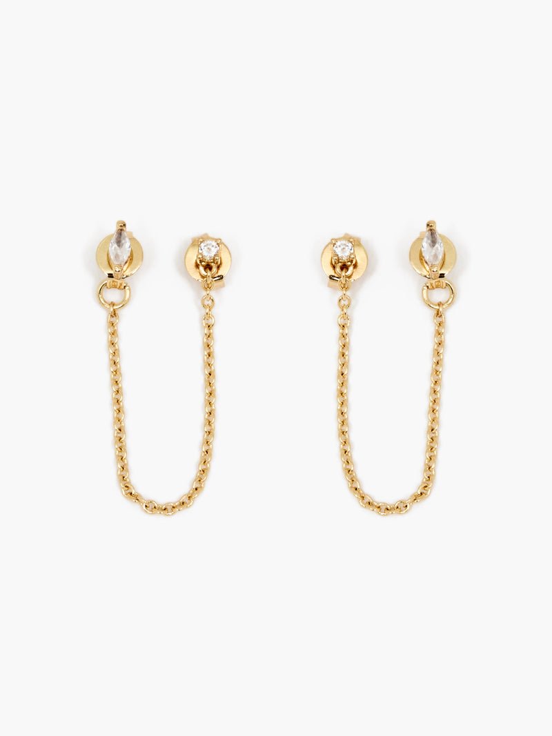 french connection Front Back Chain Crystal Earrings Gold