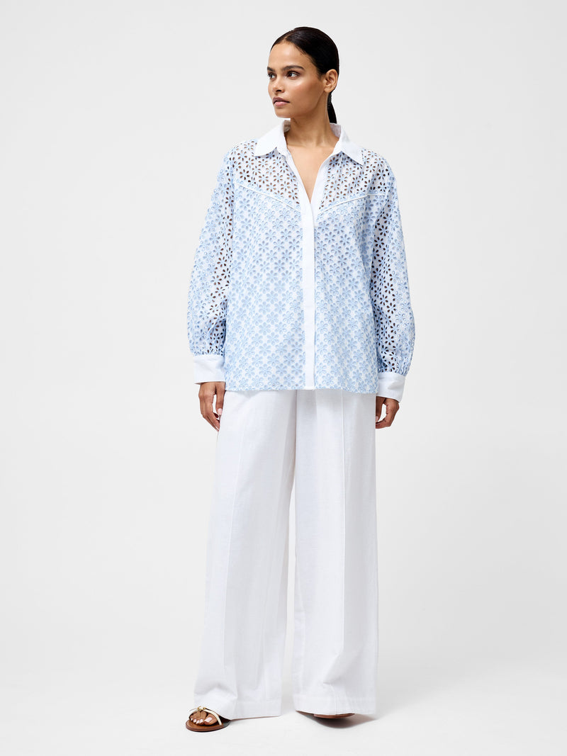 french connection Galina Cotton Embroidered Shirt Sky Blue
