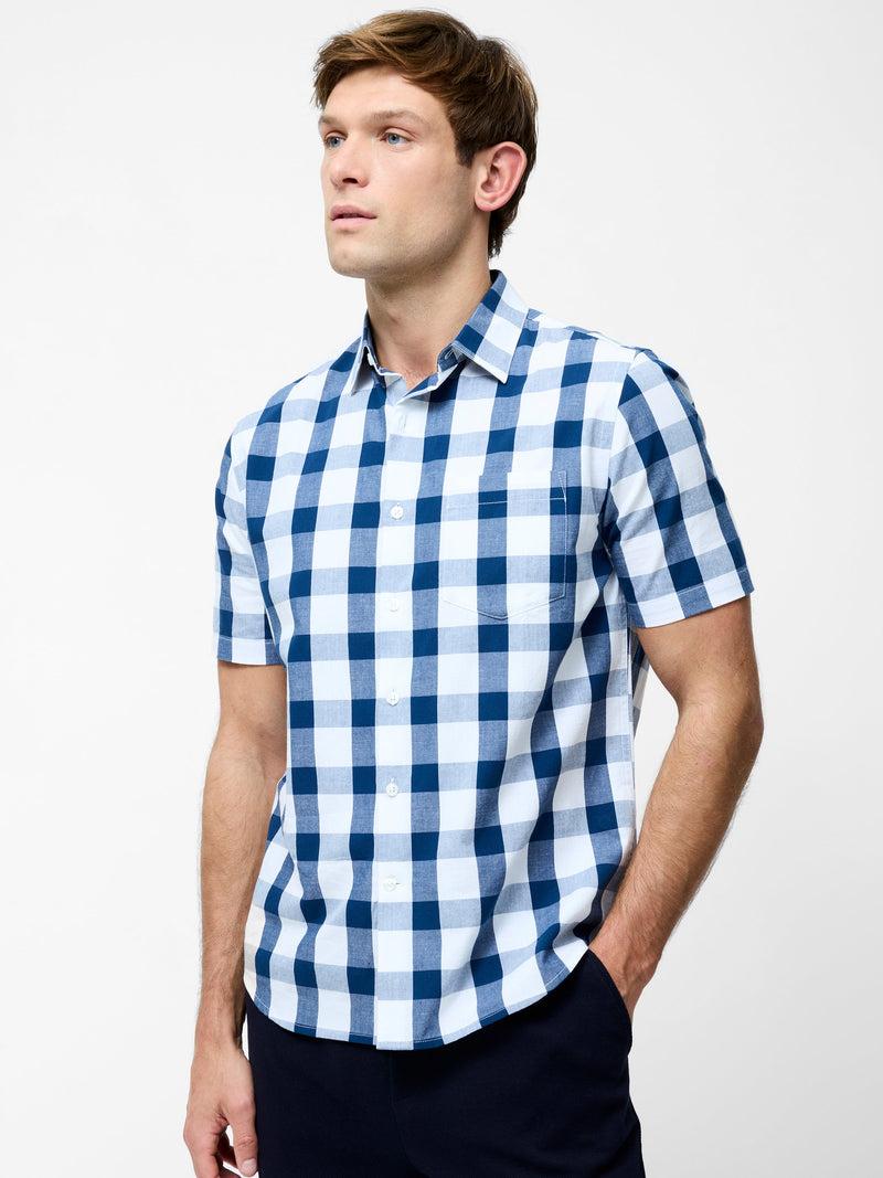 French Connection Gingham Short Sleeve Shirt Blue/White