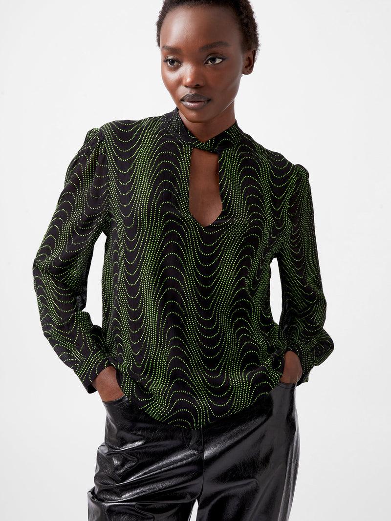 French Connection Grace Alohi Keyhole Blouse Blackout/Vivid Green